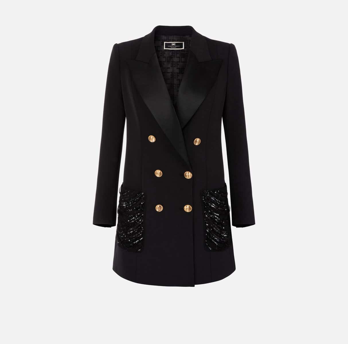 Coat dress in double layer crêpe fabric with embroidered pockets - Image 1